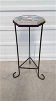 METAL PLANT STAND WITH CONCRETE& STAINED GLASS TOP
