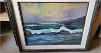 Large Framed Ocean Oil on Canvas Beth Nosler