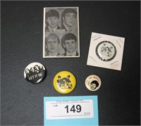 Vintage Beatles 1964 pinbacks and mirror