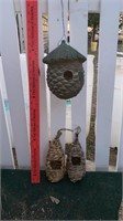 Ceramic Bird House & 2 Wicker Bird Houses