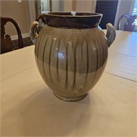 Large Stoneware Double Handle Drip Glaze Urn