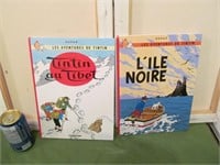 Deux albums de Tintin : Au Tibet et l'île Noire