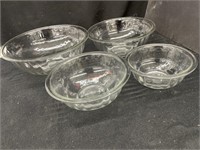 Set of 4 Pyrex Ribbed Glass Bowls