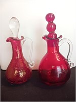 ANTIQUE CRANBERRY ART GLASS CRUET BOTTLE