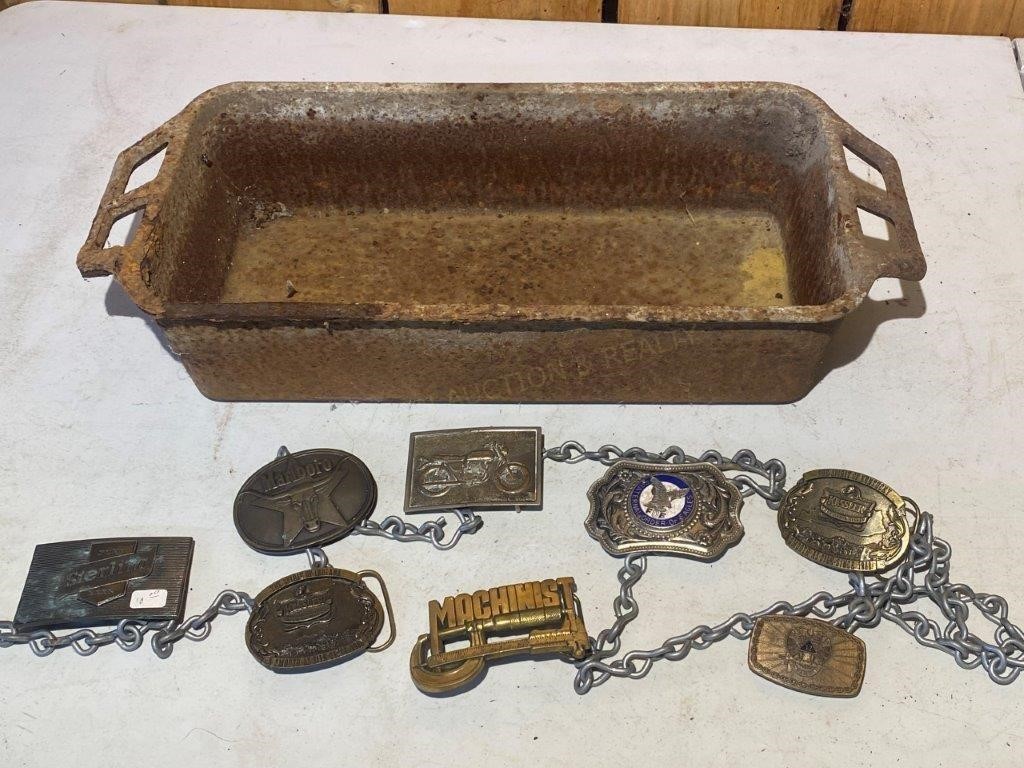 Cast Iron Pan & Belt Buckles on a Chain