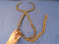 antique iron ice tongs & chain