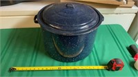 Speckled Blue Enameled Graniteware Stock Pot Pan