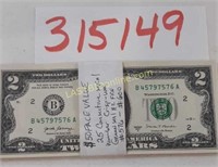 25 Consecutive Numbered $2 UNC Green Seal Notes