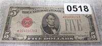 1928 $5.00 RED SEAL SILVER CERTIFICATE