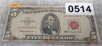 1963 $5.00 RED SEAL SILVER CERTIFICATE