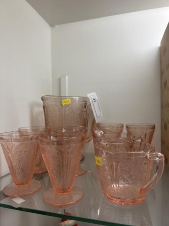 Pink Depression Cherry Blossom Pattern Glassware