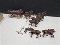 Cast Iron Horses & wagon W Rider