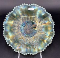 Peacock ruffled bowl w/ribbed back - aqua opal