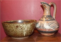 Drip Glaze Bowl and Tonala Mexican Bird Pitcher