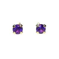 14K Yellow gold round brilliant cut amethyst stud