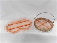 Art Deco Pink Depression Glass Divided Serving