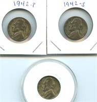 Group of 3 Jefferson Silver War Nickels
