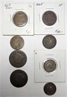 Lot of large cents and shield nickels. Various