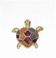 Gold Tone Enameled Sea Turtle Brooch