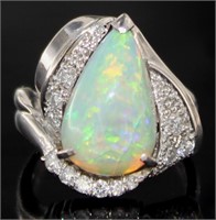 Platinum 9.43 ct Natural Opal & Diamond Ring