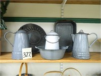 Grey Graniteware Pieces - (2) Coffee Pots,