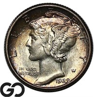 1929-S Mercury Dime, Nice Toning, Lustrous Gem BU