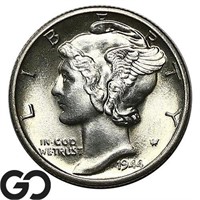 1944-D Mercury Dime, Full Split Bands, Gem BU FSB