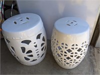 Pair of White Ceramic Garden Stool/Lantern