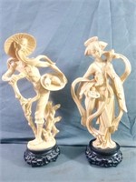 Vintage Style Oriental Faux Ivory Resin Figurines