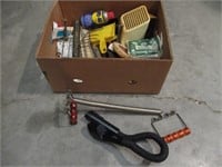 Box of Misc Hardware, Light, Metal Rack