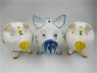 Italian Hand-Painted Ceramic Piggy Bank Lot of (3)