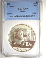 2014 10 Yuan 1 Oz .999 Ag NNC PR70 DCAM Panda
