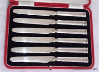 Cased Set of Art Deco Silver Mounted Butter Knives