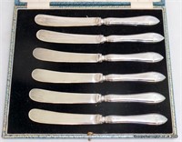 Cased Set of Six KGV Silver Mounted Butter Knives