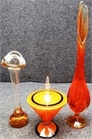 Art Glass, Swung Vase & Czech Candy Dish
