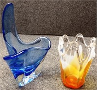 (2) MCM Art Glass Vases - Free Form - Swung
