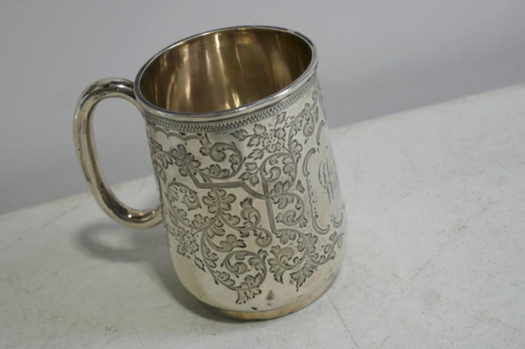Sterling Silver Engraved Cup 3 1/2"T