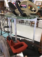 Wood table with faux marble top