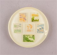 Vintage Canadian Stamps Lucite Paperweight