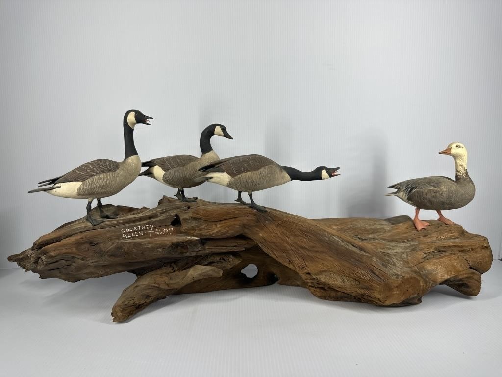 A Courtney Allen Wood Carved "Geese" Sculpture