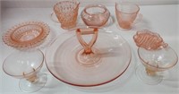 8pc Pink Depression Glass