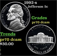 Proof 1992-s Jefferson Nickel 5c Grades GEM++ Proo