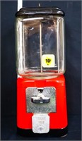 Vintage red glass 10 cent gum machine w/ key
