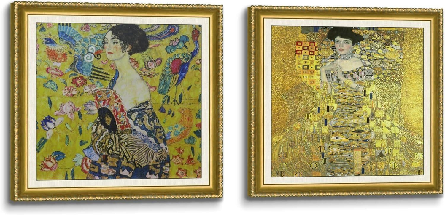 Pair of Hand Painted Klimt Canvas 22x22x2pcs