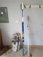 X-COUNTRY SKIS AND PAIR OF SNOW SHOES