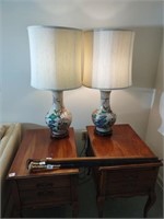 Two chinoiserie hand painted porcelain lamps. 34"
