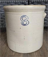 Antique 3 Gal Stoneware Handled Crock- Has Some