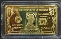 24k gold-plated $1 1oz bar