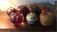Group of 6 apples and a apple shaped basket box,