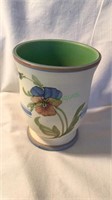 Weller pottery vase with pansy flower, 6 inches
